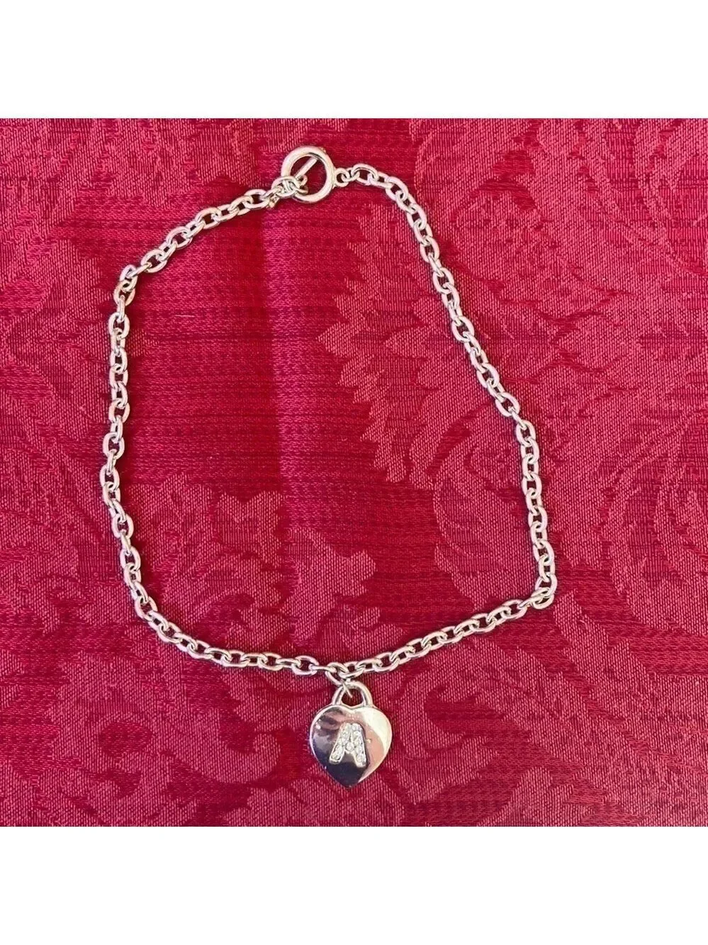 𝅺Letter A Heart Chunky Silver Chain Necklace